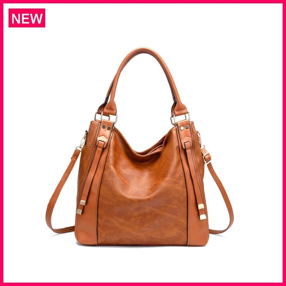 Large Vegan Leather Tote Bag with Adjustable Strap, Spacious Compartments